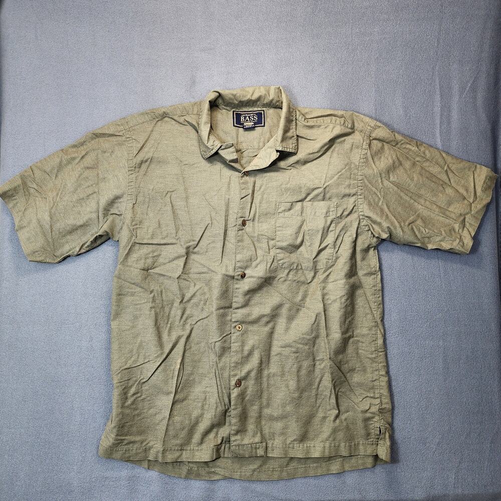 Vintage GH Bass & Co Mens Shirt Medium Green Short Sleeve Button Up Surfer